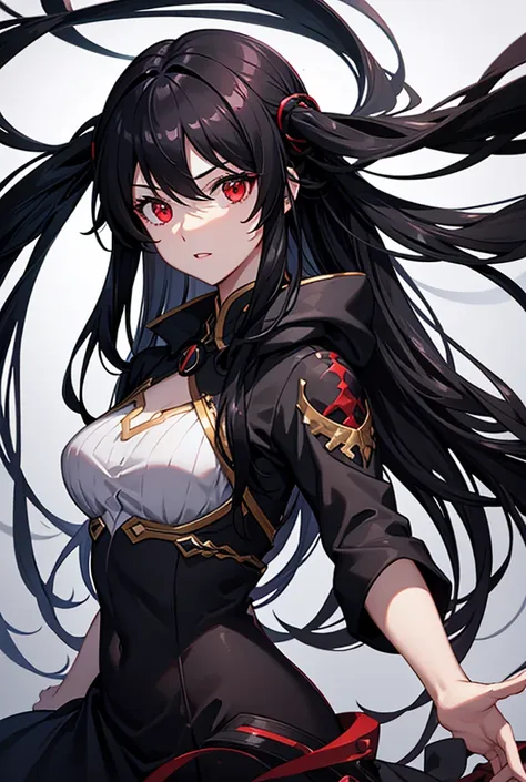 make her have black hair, red eyes and a black dress.