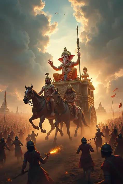 Ganpati in Mahabharata rath fight against Arjun and Krishna 
