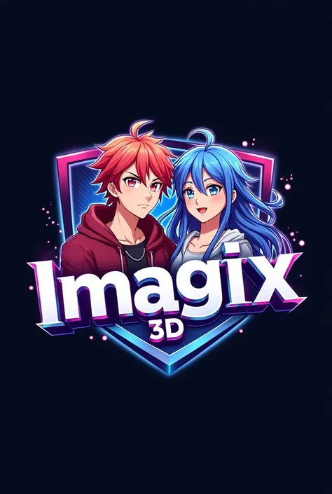 Create a logo with the name ImagiX 3D, with anime characters 