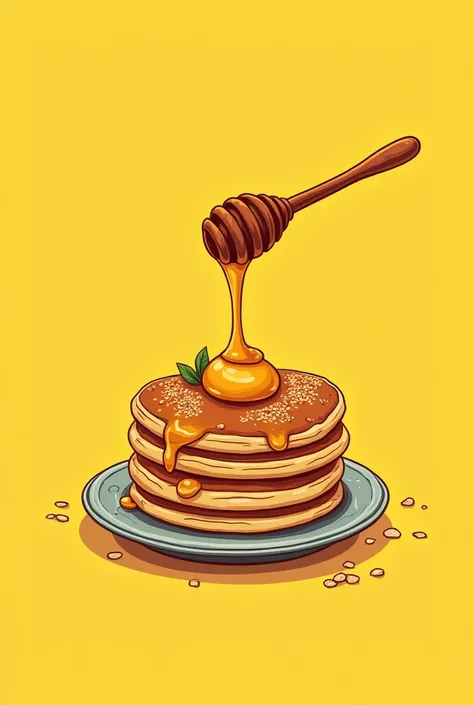 Give me a logo for Oatmeal Pancakes with Honey with a yellow background 