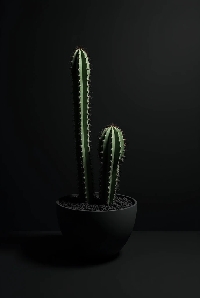 Make me a wallpaper with two cacti in the same pot and one is longer than the other, with black background 