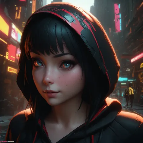 there is a woman with a hood on her head in a city, artwork in the style of guweiz, digital art ilya kuvshinov, digital cyberpunk anime art, wojtek fus, cyberpunk anime girl in hoodie, modern cyberpunk anime, artgerm ; 3d unreal engine, cyberpunk anime gir...