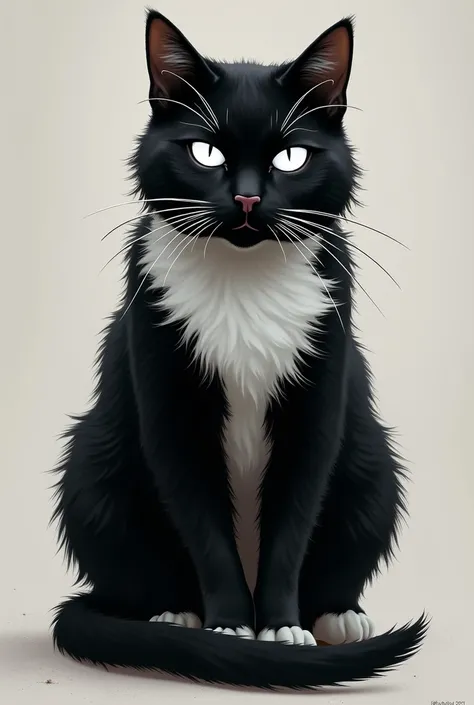 Concept Art of a Black and White Cat with White Eyes 