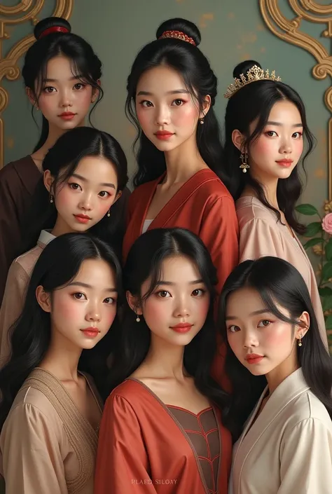 Eight sisters who are 3/4 Chinese and 1/4 white, photorealistic