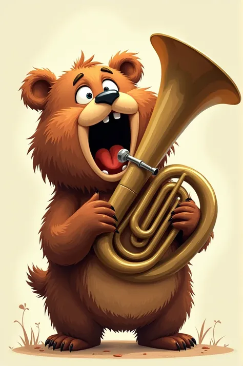 generates an image with a bear with a big mouth and a tuba