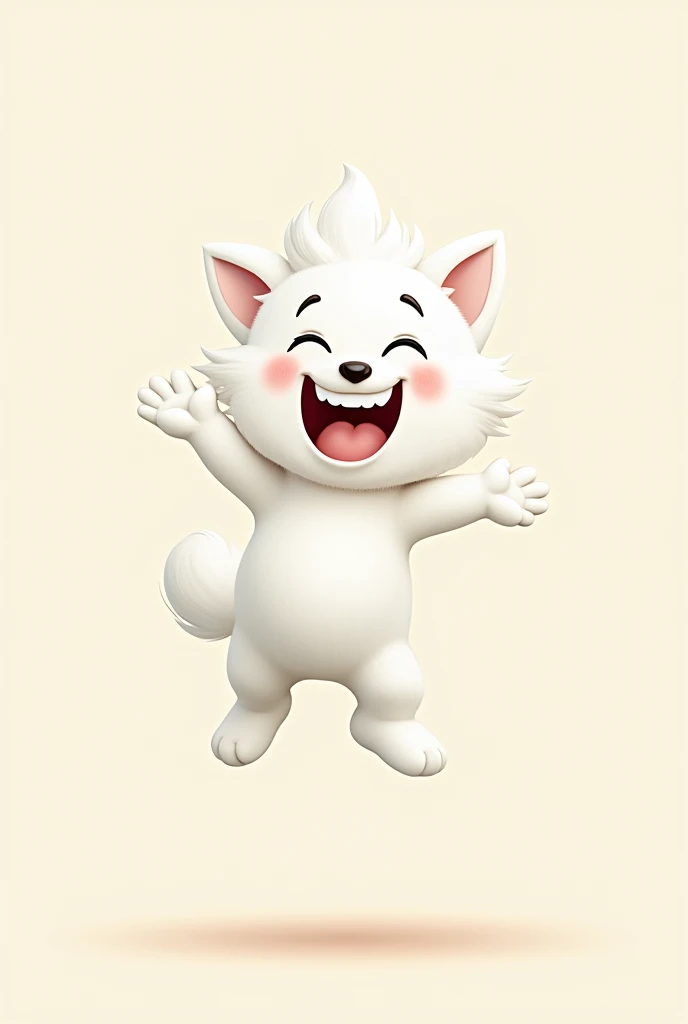 CREATE AN IMAGE OF A  CHARACTER, white fur, funny guy, Grinning, for a drawing , full body image, jumpping 