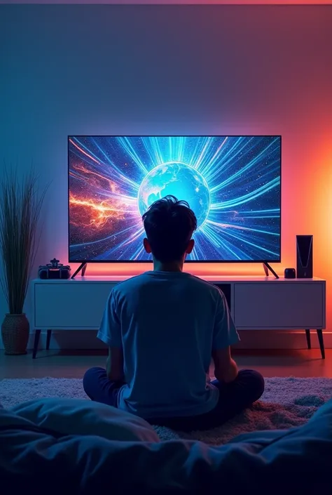 Fiber optic internet advertisement with TV and console