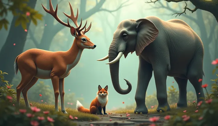 deer elephant  fox 