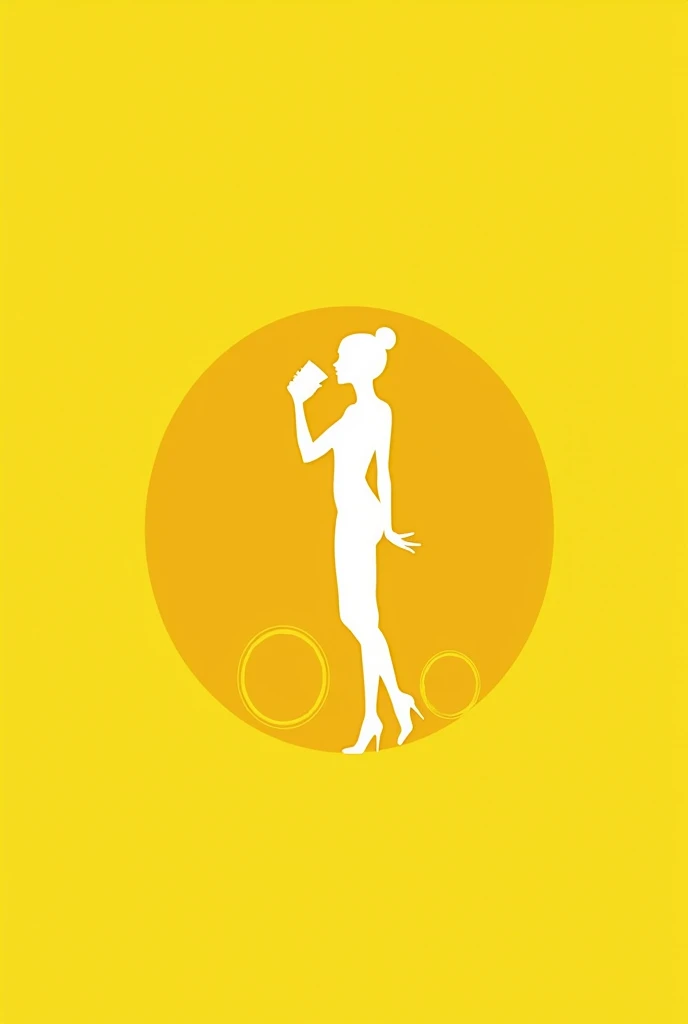 Give me a logo of a woman drinking water with a yellow background 