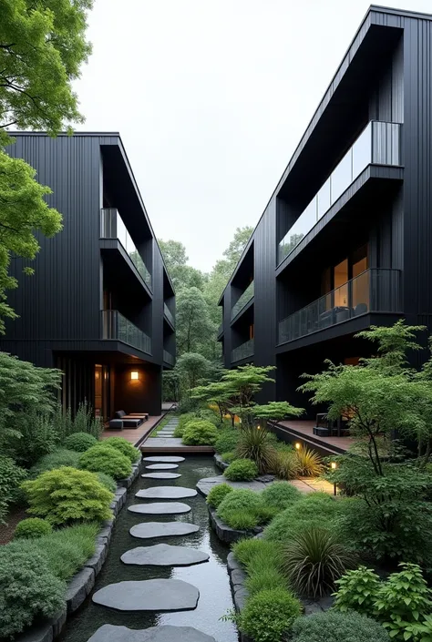 Four-level houses have garden japandi black