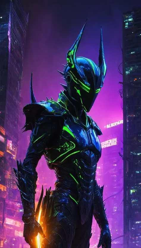 **"A breathtaking, cinematic science fiction portrait of the *Void Stalker*, a spectral, non-human figure entirely masked by a smooth, featureless obsidian-black helm. The mask reflects no light, giving it an eerie, void-like presence. From where his eyes ...