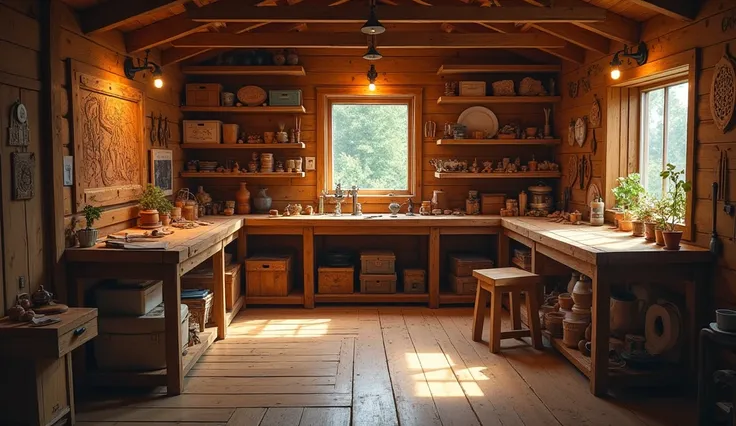 a small and cozy wooden workshop