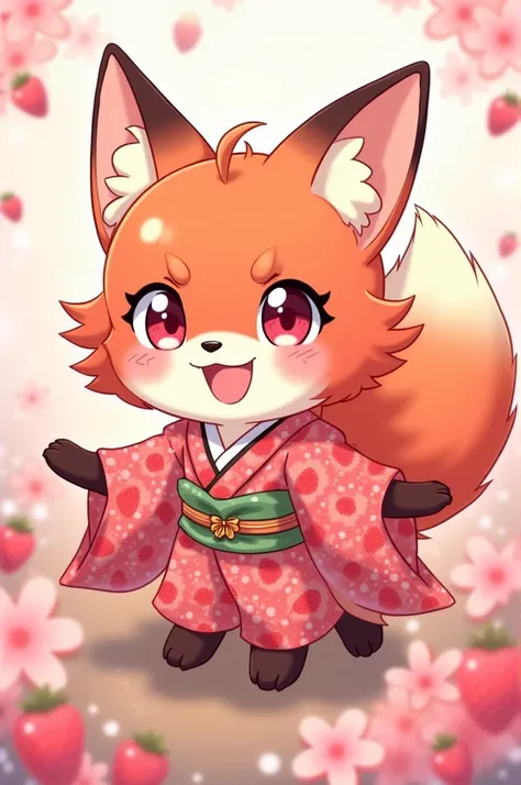 An anime style fox with a strawberry theme