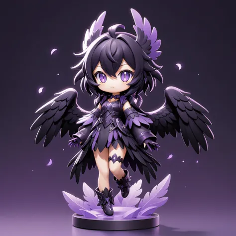 blind box toy art style, black harpy with black and black-purple color palette