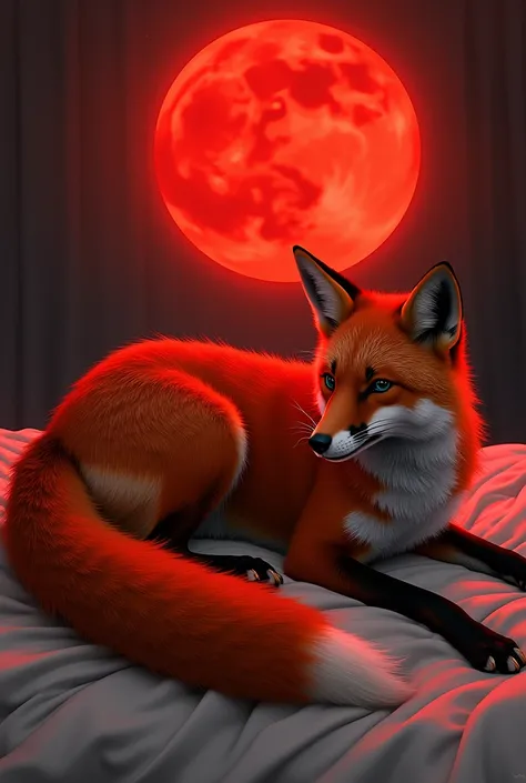 Red moon fox naked in bed showing his ass, drawing version