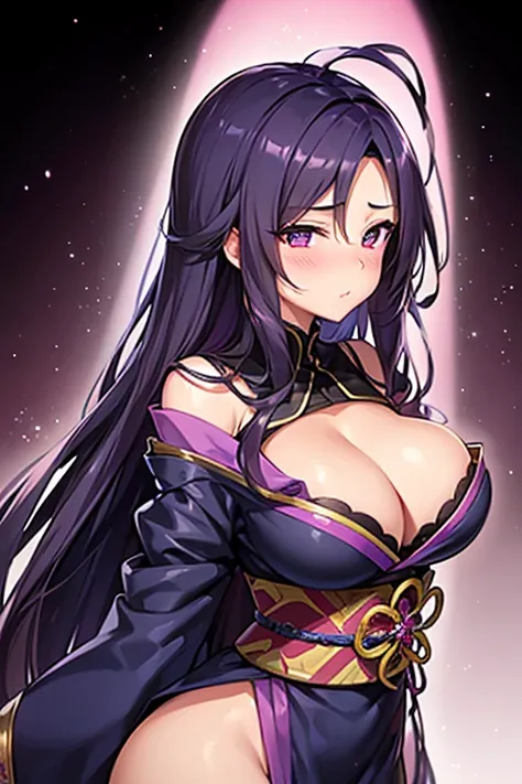 Waifu zorro, milf, Long hair, blush, violet eyes, High resolution, bust, with a kimono, Orejas de zorro, 