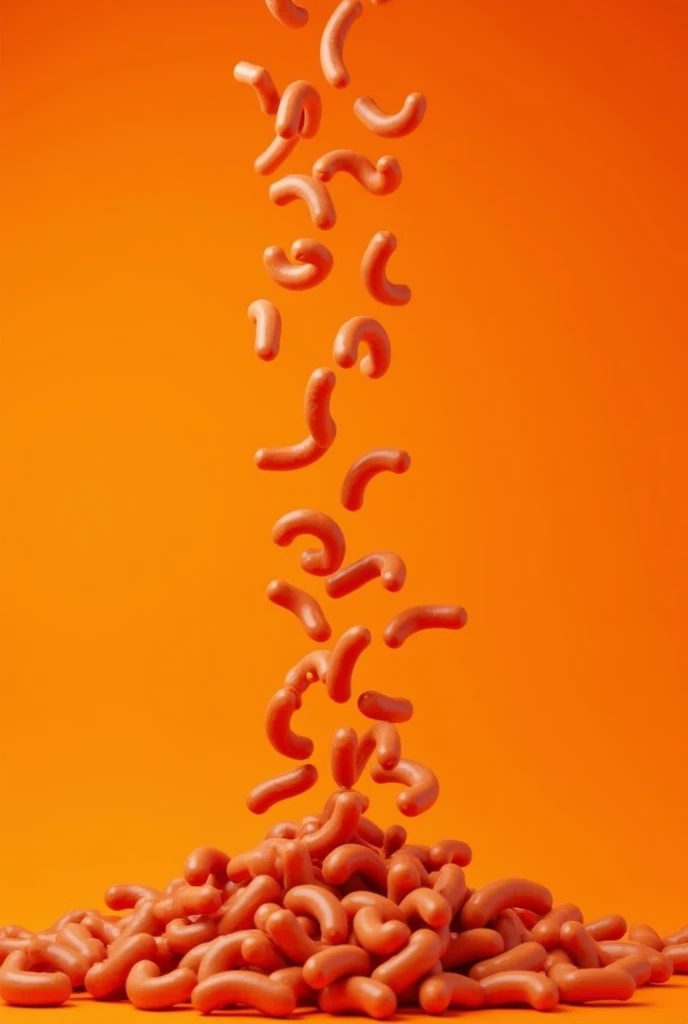 Make an image with an orange background, and that there are many, many choripanes falling from above in the whole image