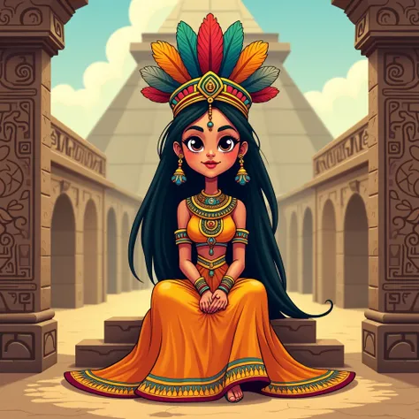 Aztec princess sitting cartoonishly