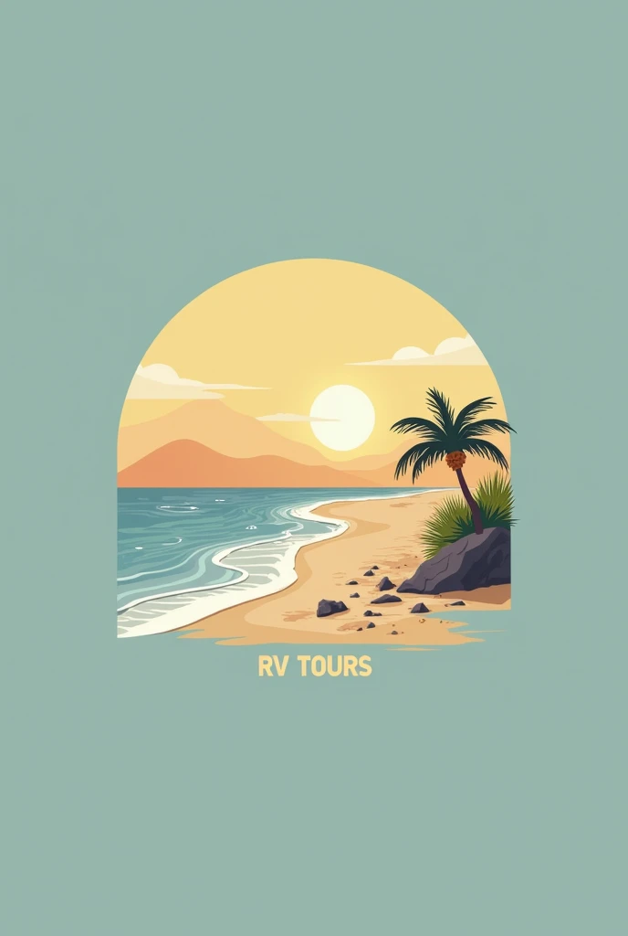 Small logo with RV tours letters on beach background 