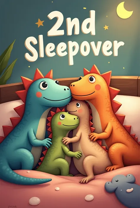 Make 4 dinosaurs in a bed and on top say the 2nd sleepover