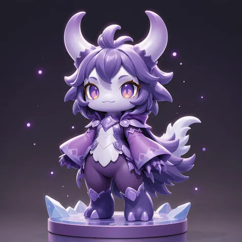 blind box toy art style, Bunyip with white dark-purple and dusky-purple color palette