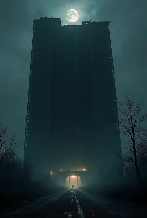 Make a building with offices inside that is HUGE and looks abandoned, totally night,  starless, or moon, TOTALLY DARK