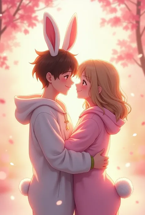 couple kissing and the one dressed as a bunny in anime form