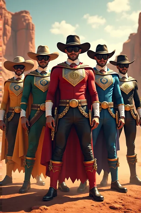 Wild West themed Power Rangers with hat and cape and pistols 5 Wild West themed Power Rangers best quality 