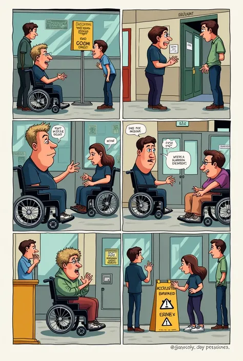 make a cartoon in Portuguese that criticizes accessibility and inclusion of people 