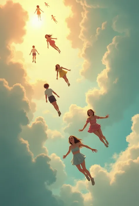 Drawing of people flying backwards