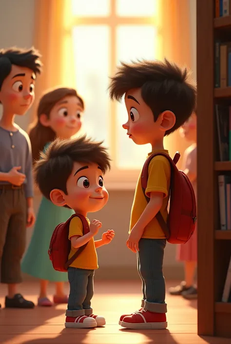 create in pixar style, cartoon, Even with all your intelligence, Jeremiah had difficulty making friends. Autism made him feel disconnected, shy, and unable to look people in the eye. This made his school life lonely.. He often came home crying, asking pare...