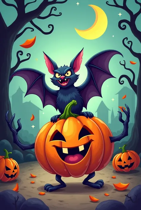 The bat and the pumpkin were caught. Cartoon s