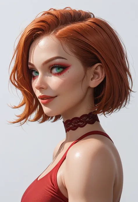 full body shot, side view, pixar-style, comic, angela smith north-american, sexy woman, 2, sexy smile, close up, looking away fr...