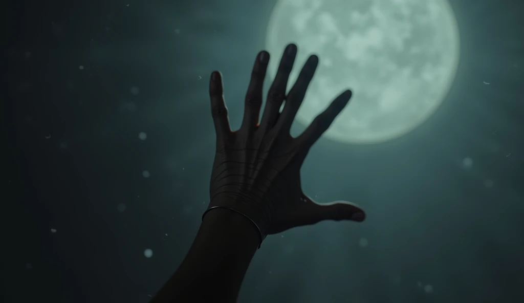 A somber scene featuring a hand with lines partially obscured by a shadowy overlay. The background is a soft gradient of dark blues and grays, with a subtle hint of a moon and stars, creating a mood of caution and seriousness. A warning symbol subtly place...