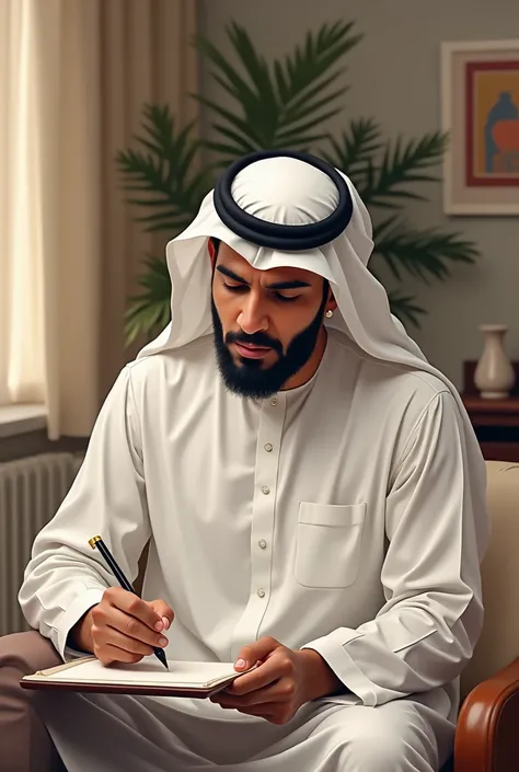 Emirati man in a family counseling office receiving treatment through drawing 