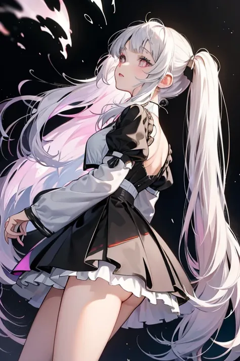 Es resembles Aidee but her color scheme is different. She has a pale complexion with sullen-looking silver eyes and thick lashes. She has thick, slightly curled fluffy platinum hair with a faint pink tint worn loose with so much pulled into a pair of pigta...