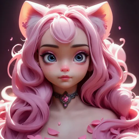 pantera rosa,cute kawaii panther,pink panther,fantasy animal,soft fur,adorable animal,pink color,whimsical style,vibrant colors,playful expression,beautiful detailed eyes,beautiful detailed face,extremely detailed portrait,floral crown,long eyelashes,pink ...