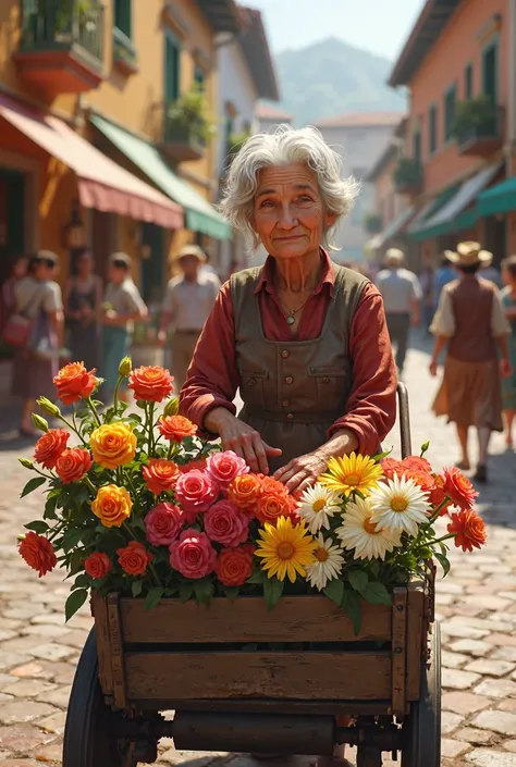 An old woman named Rosa selling flowers in the square 