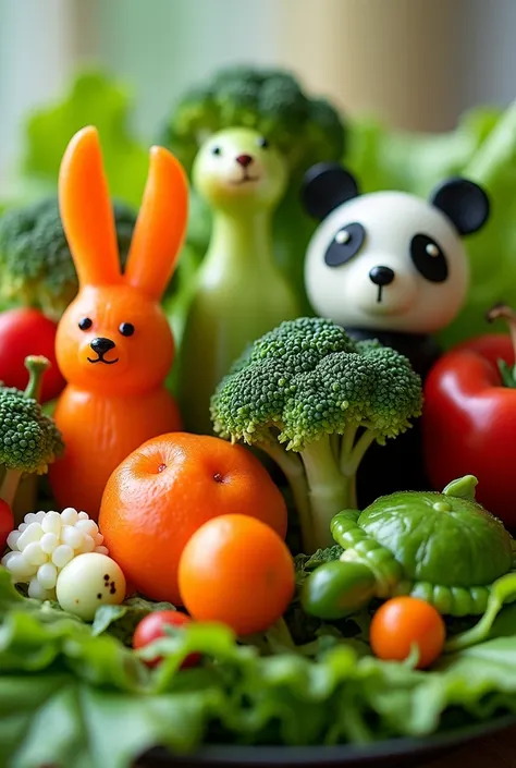 A salad where every vegetable is shaped like cute animals