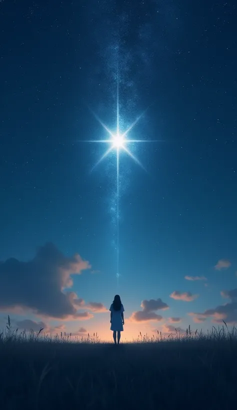 A person standing in an open field under a night sky filled with stars. A bright star shines directly above, casting a soft glow around the figure. The scene is peaceful and full of wonder, with the star representing God’s faithful and constant presence, g...