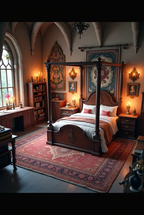 Bedroom decorated in the Hogwarts Legacy game theme