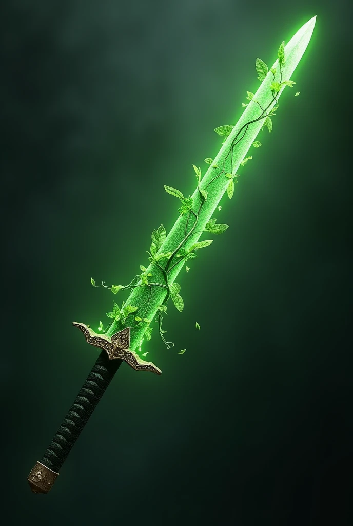 a katana with a green blade with plant effect on it