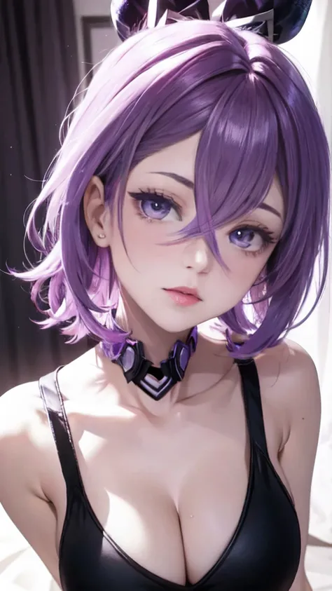 With purple hair、Has purple hair and wears a purple hoodie, with glowing Purple eyes, Purple eyes, with vivid Purple eyes, smooth Purple eyes, pale skin and Purple eyes, Eyes glowing purple, Anime Cosplay, glowing Purple eyes, beautiful Purple eyes, Belle ...