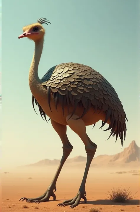 Draw an ostrich with the body of an armadillo 
