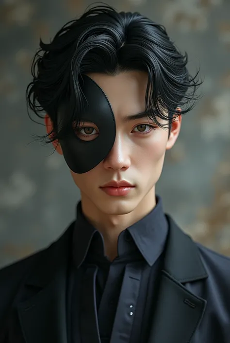 Handsome  boy - Chinese eyes - black hair - side cut - intelligent - almost real - with a mask
