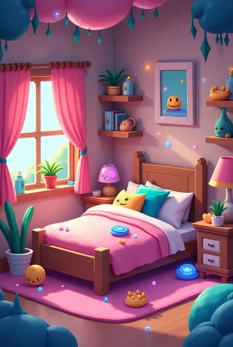 Bedroom decorated in the theme of the Slime Rancher game