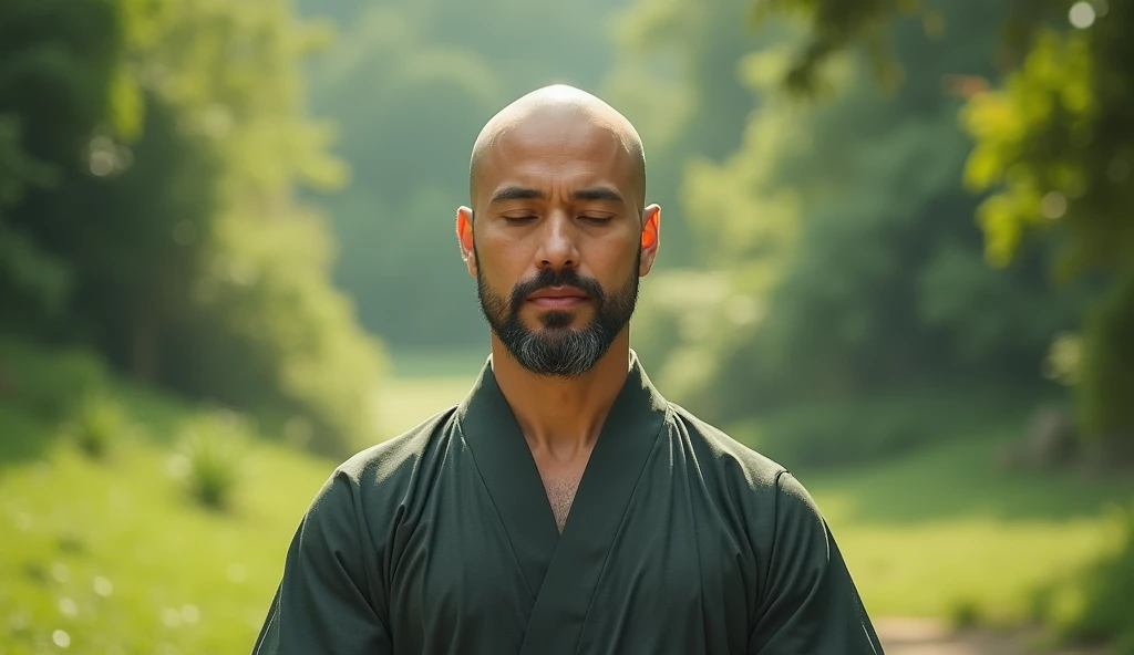 
(photorealism:1.2), asian beautiful man doing healing work, no moustache, clean face, meditation, spiritual, peace. powerful, genuine, in open air by the nature openness, green blur background, 16:9 format