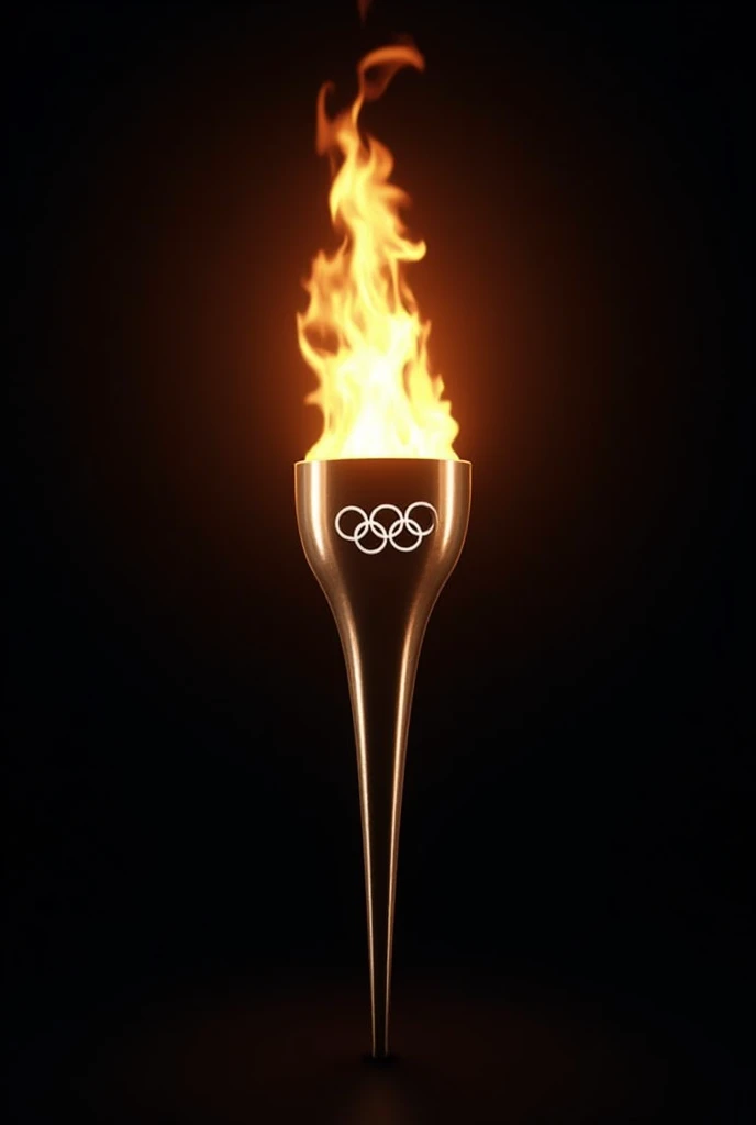 The torch with the Olympic rings on a black background
