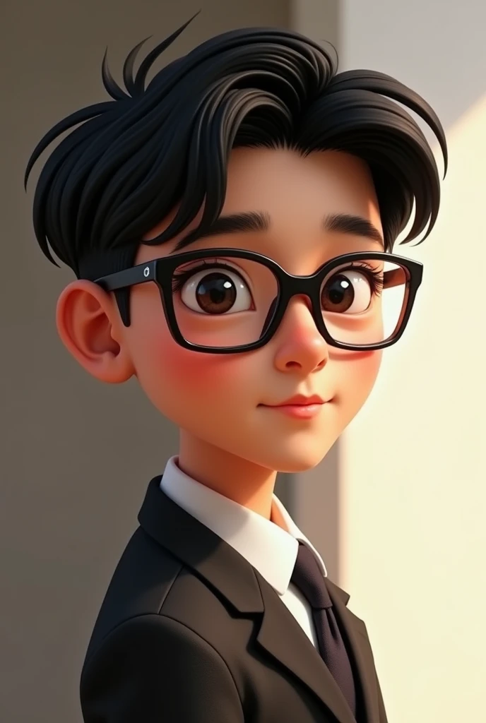 A cute  boy with black hair and smart glasses and Chinese eyes, tall 