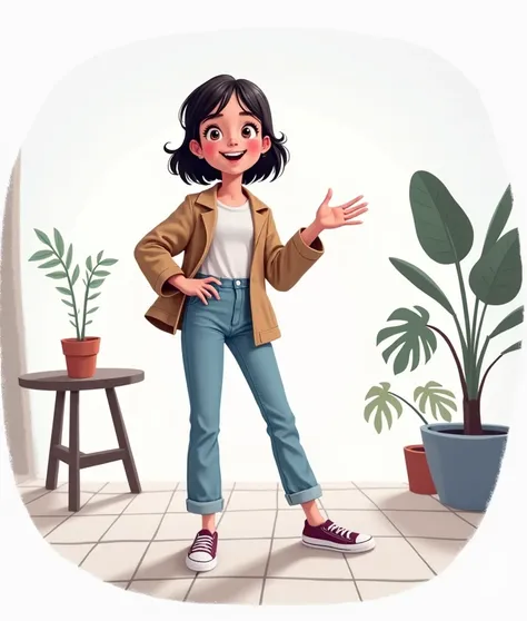 "LORI-001: A 1 French girl named Lori in 2D style, waving hello while smiling brightly, transparent background."
   ```
